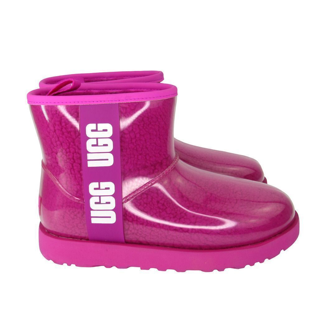 UGG CLASSIC CLEAR MINI ANKLE RAIN BOOTS IN TAFFY PINK SZ 7